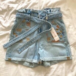 NWT Driftwood Paperbag High Rise embroidered pocket jean shorts, 27